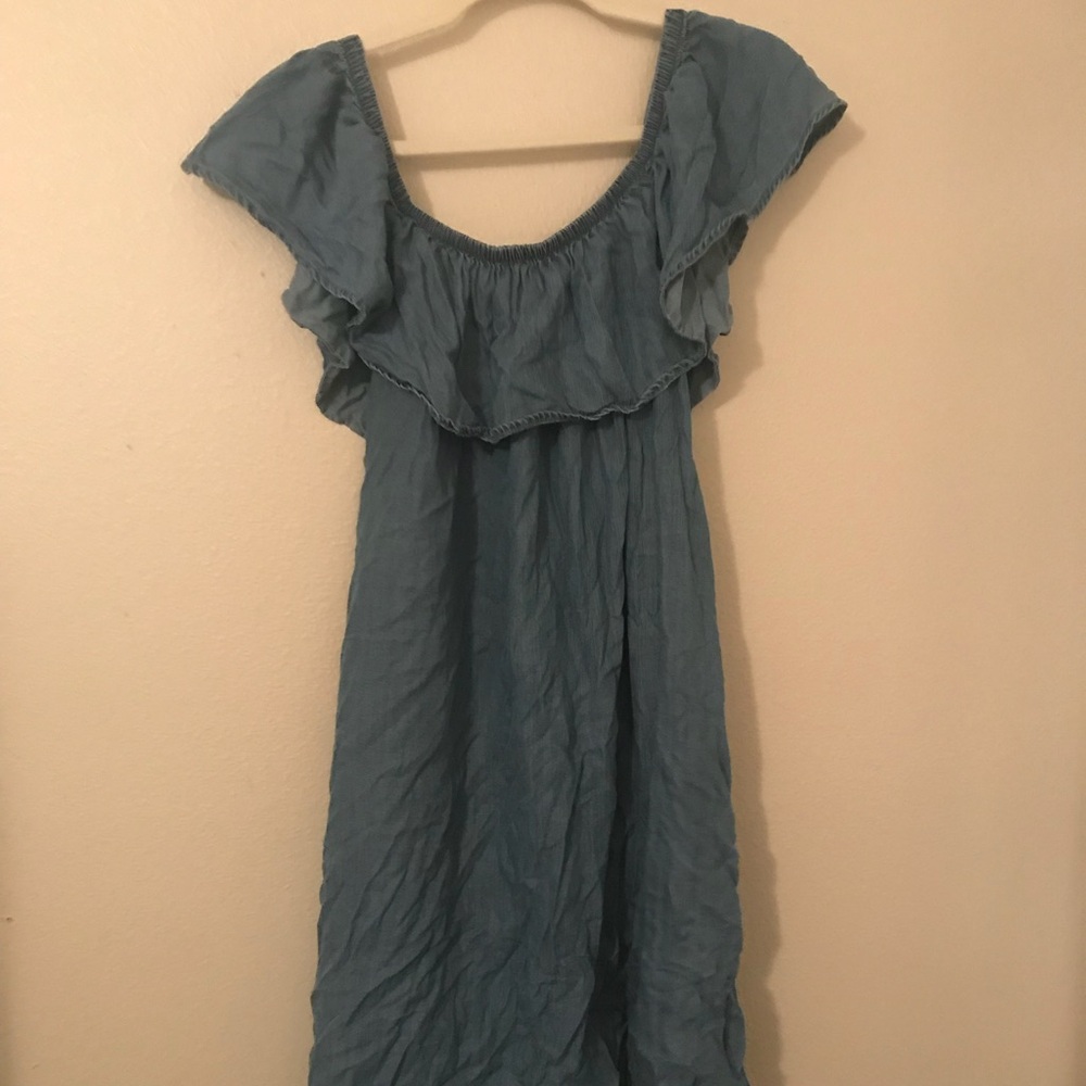 American Eagle Outfitters Light Blue Ruffle Off-Shoulder Dress